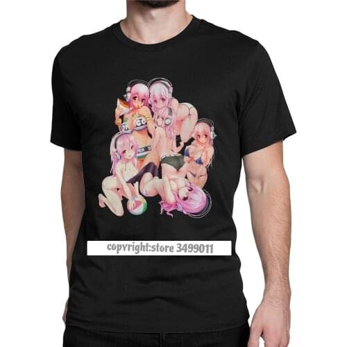Super Sonico Men Tshirts Kawaii Sexy Sonicomi Anime Vintage Tee Shirt O Neck Tee Shirts Cotton Clothing