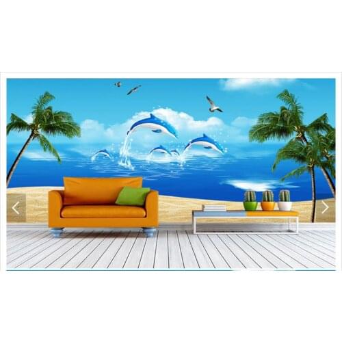 Customized 3d photo wallpaper 3d wall murals wallpaper Dolphin beach background wall paper room decoration