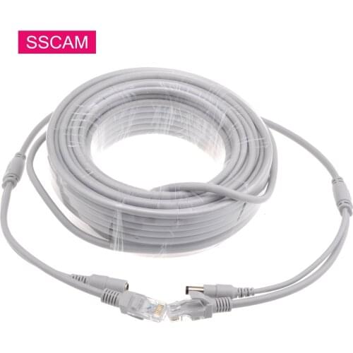 IP Camera 5M/10M/15M/20M/30M Ethernet RJ45 Cable CAT5/CAT-5e RJ45 + DC Power Gray Cables for IP Network Camera NVR CCTV System