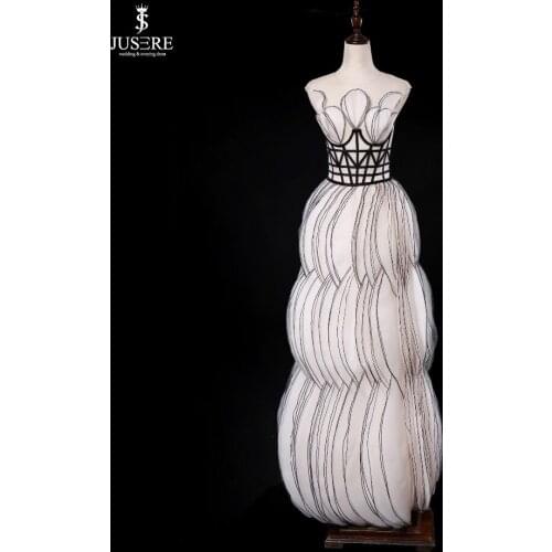 Jusere Real Photos Petals Bust Lantern Skirt Prom Dresses Illusion Top Evening Dress robe de soiree 2019