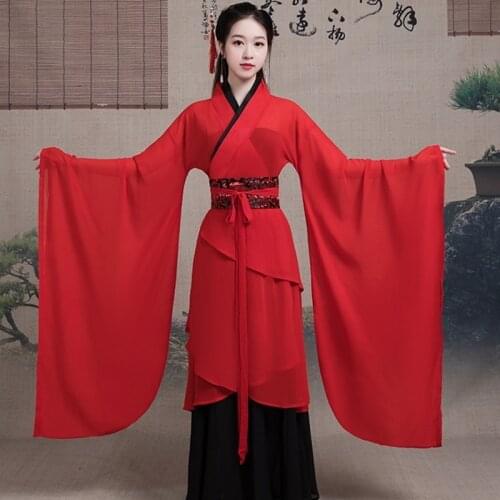 Chinese folk dance costume clothing hanfu ancient fan dance traditional Chinese dance costumes Stage dance wear AA4504