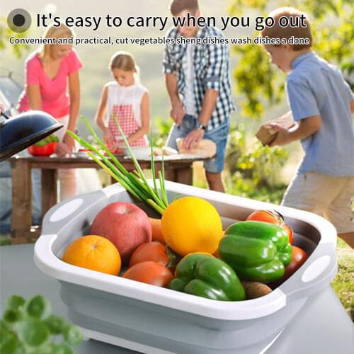 4 IN 1 Draining Basket Cutting Board Collapsible Colander Kitchen Storage Bag Fruit And Vegetable Basket Folding Filter