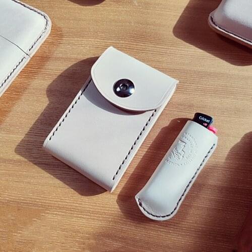 1 Sets Leather Portable Thin Cigarette Box Cowhide 20 Cigarettes Pocket Lighter Case Holder Smoking Tools Accessories Gift