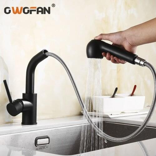 Kitchen Faucets Brass Black 360 Rotate Kitchen Sink Faucet Pull out Kitchen Water Tap Deck Mount Mixer kitchen faucets N22-150
