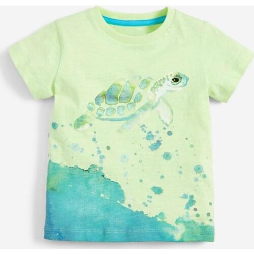 Little Maven New Summer Children Light Green Sea Turtle Printed O-neck Short-sleeved Cotton Knitted Boys Casual Tshirts Tops