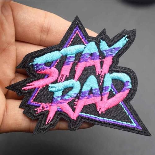Pink Trees Stay Rad Iron On Patches Embroidered Patch For Girl Woman Hat Skirt Handbag Dress Clothing Clothes