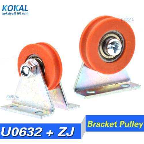 [U0632+U]10pcs POM Plastic 6mm ID bearing with triangular bracket/u bracket, U-grooved wheel, bearing wire rope pulley wheels