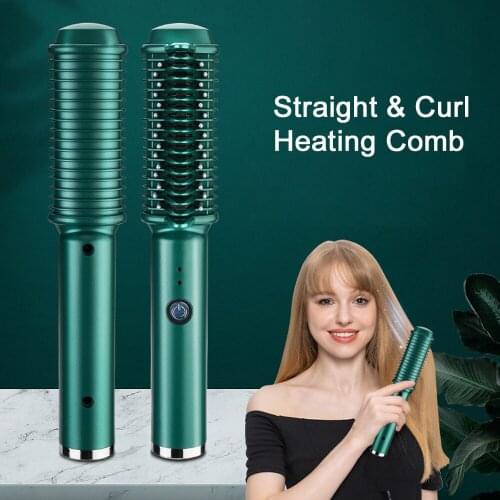 Hair Straightener Comb Ceramic Smooth Hair Straightening Brush 2 In 1 Straight Styler Curling Iron For Homeuse Travel Portable