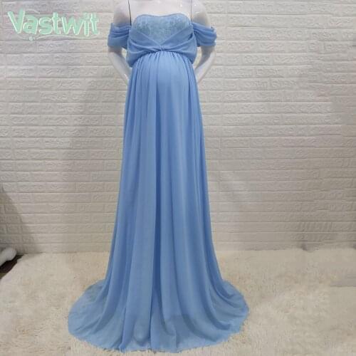 Maternity Photography Props Pregnancy Off Shoulder Chiffon Dress For Photo Shoot Pregnant Women Dress Lace Patchwork Maxi Gown