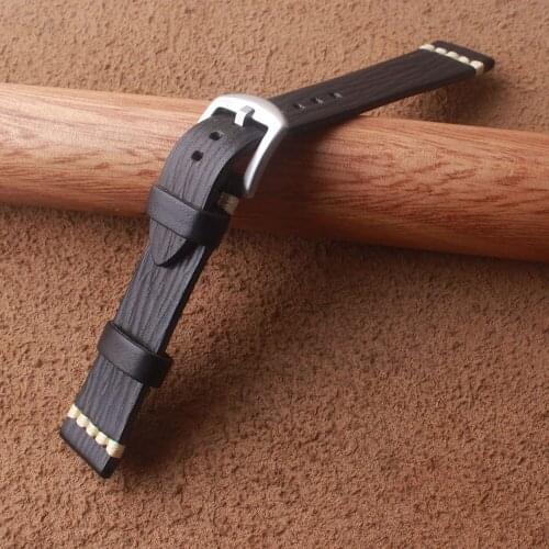 Genuine Leather Strap Oil Wax Oily Discoloration Cowhide Leather Band 18 20 22 24mm High Quality Business Watchbands Black Brown