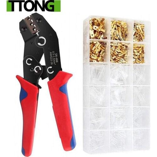 SN-48B mini hand Crimping Tool 0.5-1.5mm Adjustable Crimper pliers with 600pcs Cable Lugs Assortment Kit wire crimp set