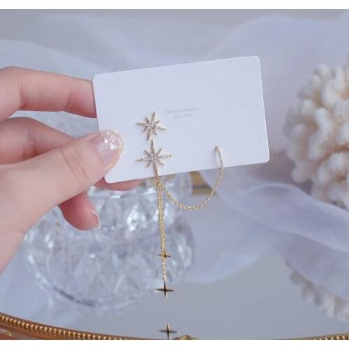 14k Real Gold Plated Fashion Jewelry Crystal Stars Exquisite Long Chain Earrings for Woman Holiday Party Elegant Earring