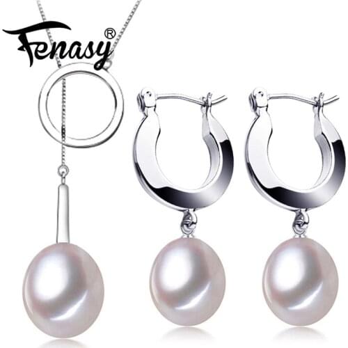 FENASY 925 Sterling Silver Wedding Jewelry Sets Natural Pearl Drop Earrings Custom Luxury Pendant Chain Necklaces For Women