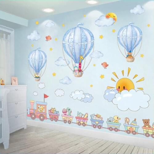 [SHIJUEHEZI] Toys Train Wall Stickers DIY Hot Air Balloons Wall Decals for Kids Rooms Baby Bedroom Nursery Home Decoration