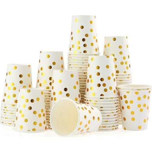 10pcs Disposable Paper Cups Rose Gold Birthday Party Decorations Adult Gold Foil Drink Cup For Baby Shower Bachelorette Party