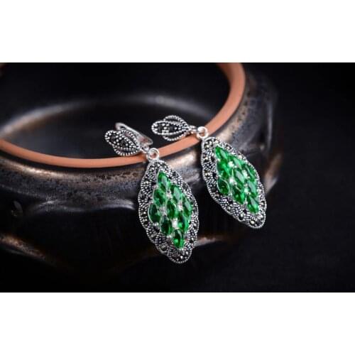 Brinco wedding brincos moda pendientes earring Natural Green GEM Coin 925 Marcasite Earrings valentines gift