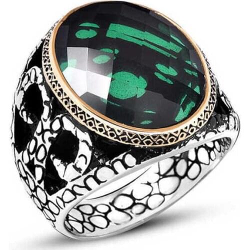 Tevuli 925 Sterling Silver Green Zircon Stone Mens Ring
