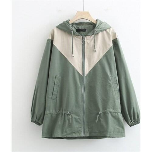 Spring Autumn Women Trench Coat New Color Matching Drawstring Hooded Overcoat Loose Plus Size 4XL Thin Windbreaker Female Tops