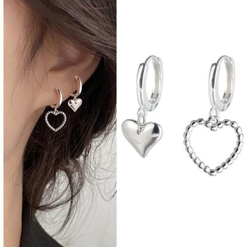 Heart Shape Dangle Earrings For Women Girls Elegant Korean Fashion Asymmetric Hollow Heart Drop Earring Fashion Jewelry Gifts
