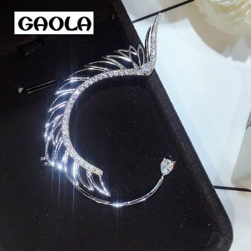 GAOLA 2017 Top Design Feather Clip Earring Cubic Zirconia Earrings Women Jewelry GLE6558Y