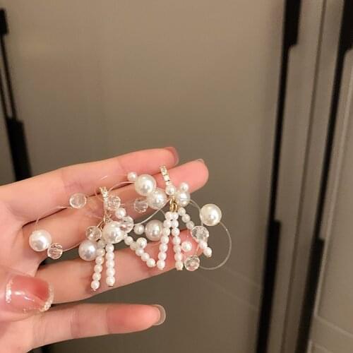 Origin Summer Elegant Faux Pearls Drop Dangle Earrings for Women Irregular Geometric Statement Earrings Fairy Wedding Jewelry