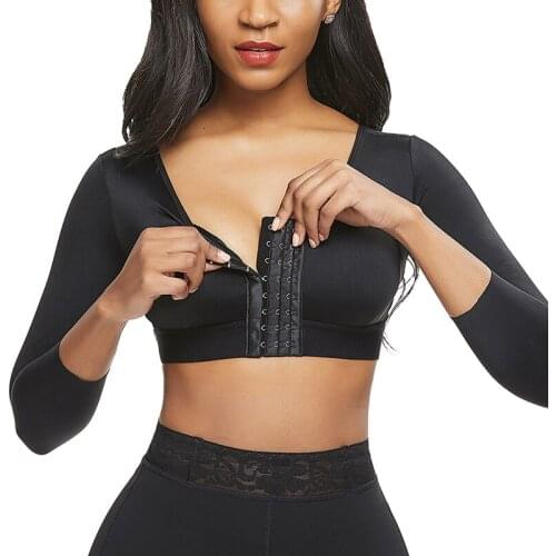 2021 New Women Corset Tops Shapers Underwear Solid Color Long Sleeve Front Entry Push-Up Sports Bra with Chest Pad Shapewear