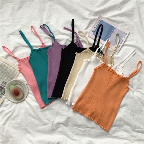 Womens Slim Knitting Simple Ruched Camisole Crop Tops Female Knitted Summer Thin Tank Top Sleeveless Solid T shirts for Girl