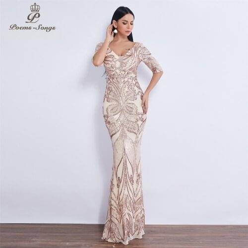 New Half sleeve Butterfly style Sequin mermaid Evening dress vestido de festa Party dress robe de soiree butterflies prom dress