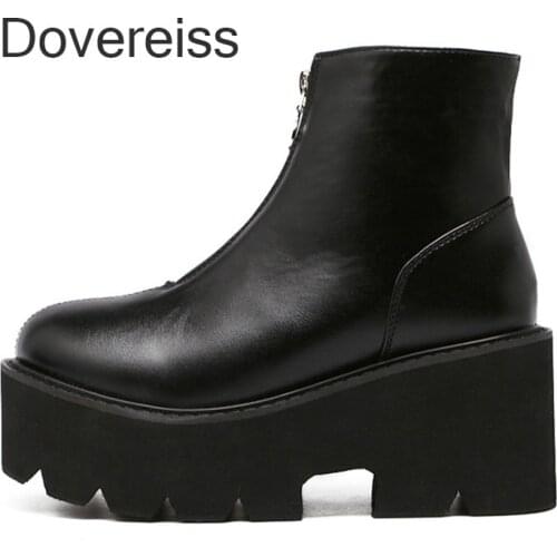 Dovereiss Winter New Fashion Sexy Goth Round Toe Zipper Chunky Heels Short Boots Matin Boots Waterproof 40 41 42 43
