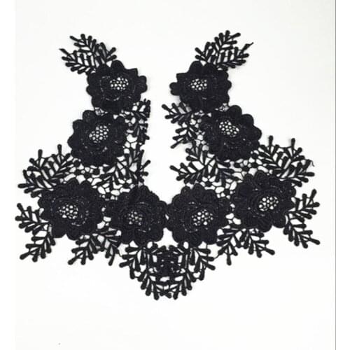 10Pieces Black Lace Applique Flower Embroidery Necklace Collar Fabric For Sewing Material DIY Wedding Decoration