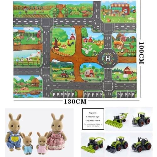 100*130CM Forest Animals 1:12 Non-Woven Play Mat Miniature Road Sign Doll Model Farm Alloy Car Map Set Girl Dollhouse Toy Gift