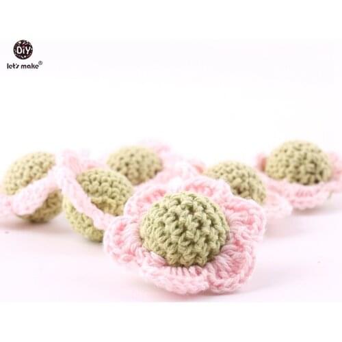 Lets Make Pink Boho Handmade Knitting Crochet Flower 2pc DIY Eco-friendly Wooden Beads BPA Free Baby Teether