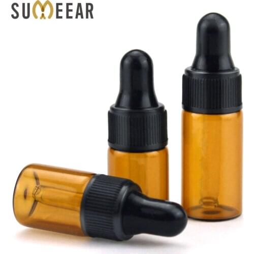 50 Piece/Lot 2ml 3ml 5ml Portable Amber Glass Dropper Bottle Brown Color Straw Essential Oil Bottles Empty Cosmetic Containers