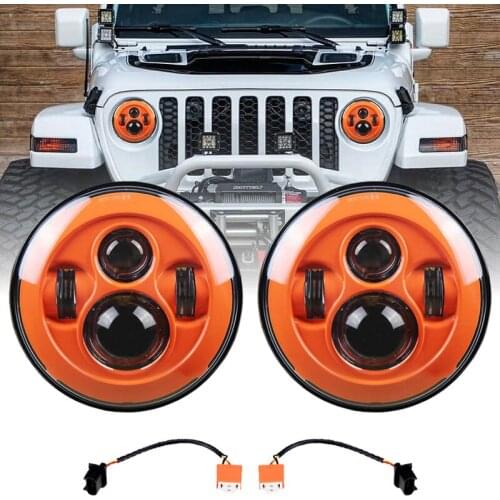 YOUSTAR DOT Approved 7 Inch Round LED Headlights Compatible With Jeep Wrangler JK JKU Orange