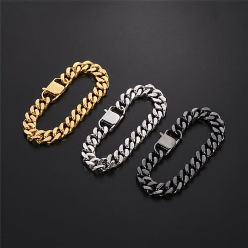 Free Shipping 12mm Wide Curb Cuban Link Chain Bracelets for Men Women Jewelry Anti Allergy Stainless Steel Wristband Gifts