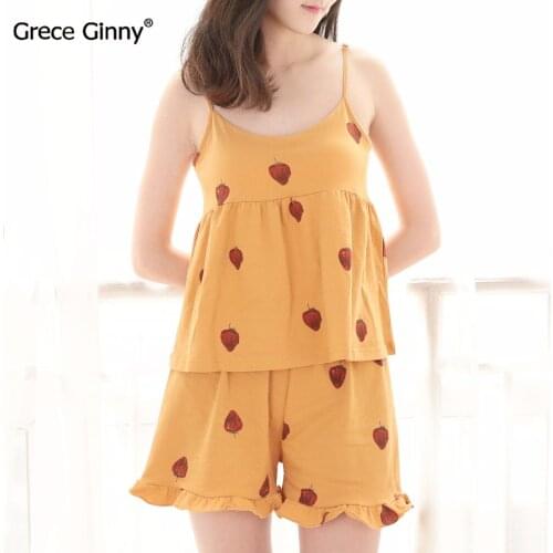 Active bra with chest pad integrated camisole womens new printed cotton home shorts suit