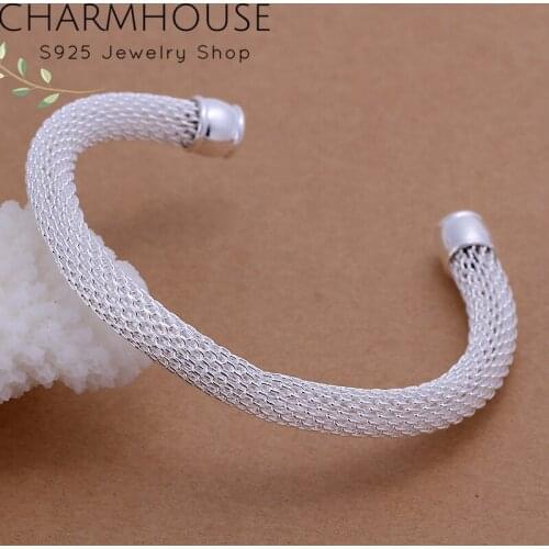 CharmHouse 925 Silver Bangles for Women Cuff Bangle & Bracelet Pulseira Femme Wristband Wedding Bridal Jewelry Accessories Gifts
