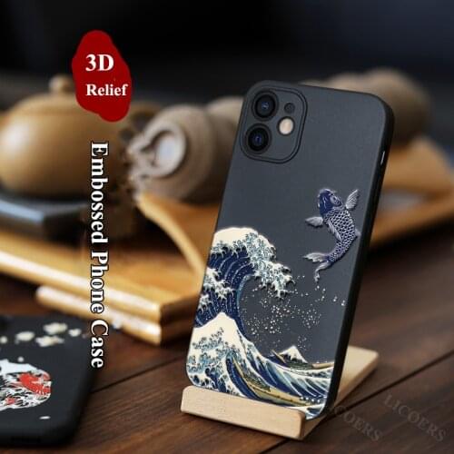 For iPhone 12 11 Pro Max 11 Pro Mini Case 3D Relief Embossed Carp Cat Matte Soft Cover LICOERS Official Case for iPhone 12 Funda