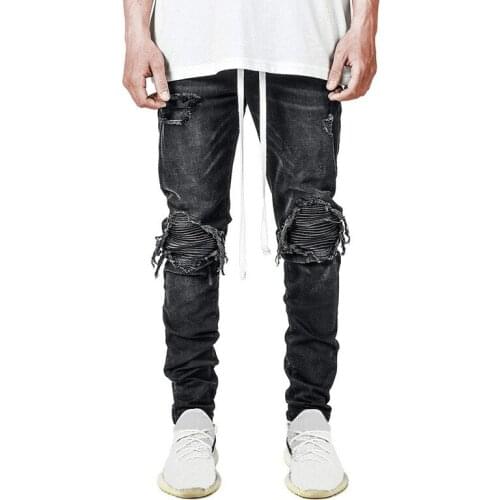 Dihope Mens Quilted Cotton jeans Skinny Jeans Ripped Stretch Denim Pants Man Elastic Waist Patchwork Jogging Denim Trousers