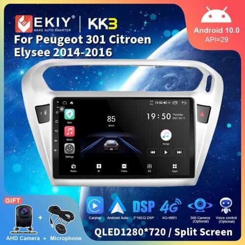 EKIY 1280*720P QLED DSP Android 10 Head Unit For Peugeot 301 Citroen Elysee 2014-2018 Car Radio Multimedia Player GPS Navigation
