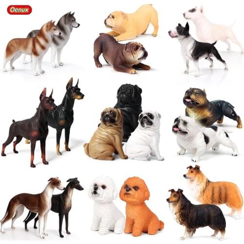 Oenux Big Dog Animals Simulation Pit Bull Terrier Rottweiler Doberman Shiba Inu Action Figures Pvc Model Collection Toy Kid Gift