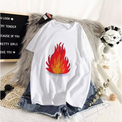 Fashion Women T Shirt Power Fire Summer Short Sleeve Funny White T-Shirt Cute Cartoon Printed Top Tees Female Clothes Streetwear