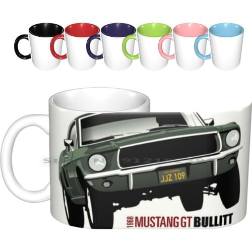 Gt Bullitt Ceramic Mugs Coffee Cups Milk Tea Mug Bullitt 1968 V8 5 0 Americanmusclecar Vintage Usa Creative Trending Vintage