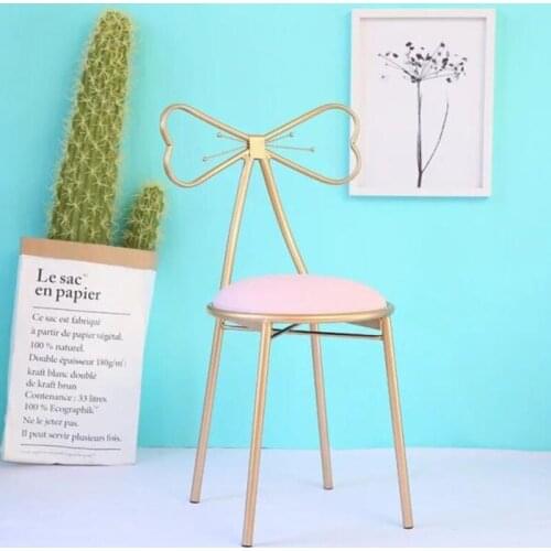 Contracted Nordic Home Back Chair, Wrought Iron Small Make-up Dresser Stool Ins Bowknot Web Celebrity Nail Chair Stool