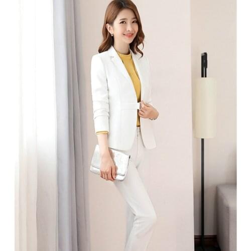 Ladies suit autumn and winter new single buckle temperament commuter fashion professional wear wild slim trousers set two-piece