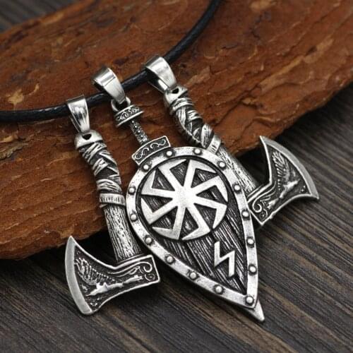 Mens Necklace Stainless Steel Pendant Viking Axe Retro Fashion Personality Sun Lightning Pattern Pendant Jewelry Logistics
