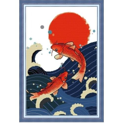 Red fish cross stitch kit aida 14ct 11ct count print canvas cross stitches needlework embroidery DIY handmade