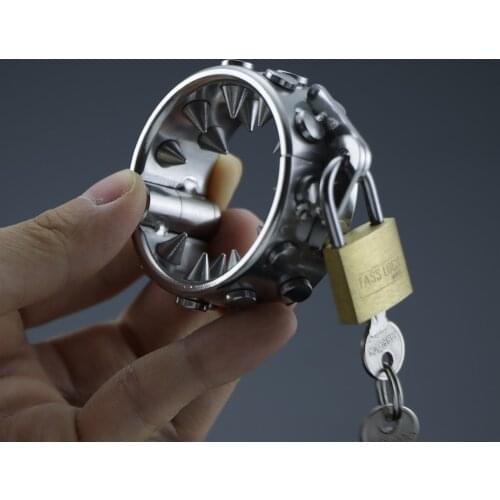 New Sharp Spikes BDSM Penis Ring Cock Lock Pendant Scrotum Testicle Chastity Sex Toy Stainless Steel Sex Shop For Men Gay 18