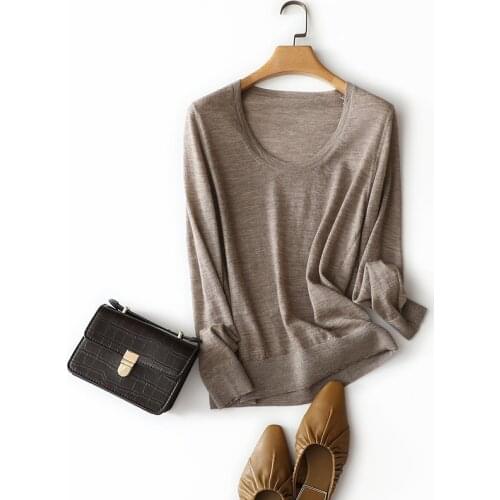 Autumn new styles worsted 100% cashmere sweater woman round neck casual loose classical essential pullovers for ladies