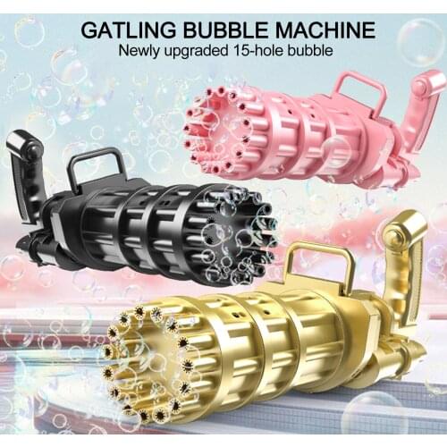 15 Hole Electric Gatling Bubble Gun With Fan Automatic Bubble Blowing Machine Set Summer Outdoor Kid Party Toy Gift